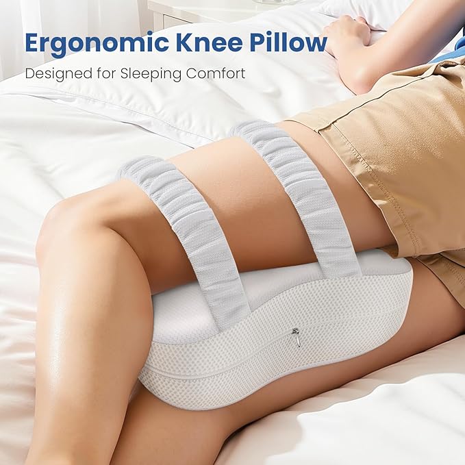 JINXIA Knee Pillow for Side Sleepers, Comfortable Memory Foam Leg Pillow for Side Sleeping, Pillow Sleeping Between Legs Aligns Spine, for Hip, Back & Sciatica Pain Relief, White
