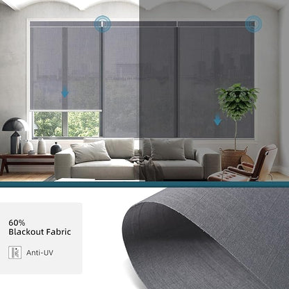 Motorized Light Filtering Roll Shade Work with HomeKit, 60% Blackout Smart Blinds for Windows, Electric Blinds with Remote, APP/Voice Control, Automatic Solar Shades,Dark Veil