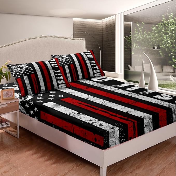 Manfei Jiujitsu Fitted Sheet Twin Size, Japanese Judo Sports Theme Bedding Set 2pcs, American Flag Print Bed Cover with 1 Pillowcase, Kids Boys Teens Room Decor, Soft Bedding(No Top Sheet)