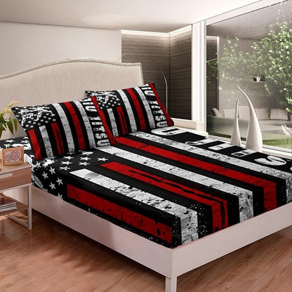 Manfei Jiujitsu Fitted Sheet Twin Size, Japanese Judo Sports Theme Bedding Set 2pcs, American Flag Print Bed Cover with 1 Pillowcase, Kids Boys Teens Room Decor, Soft Bedding(No Top Sheet)