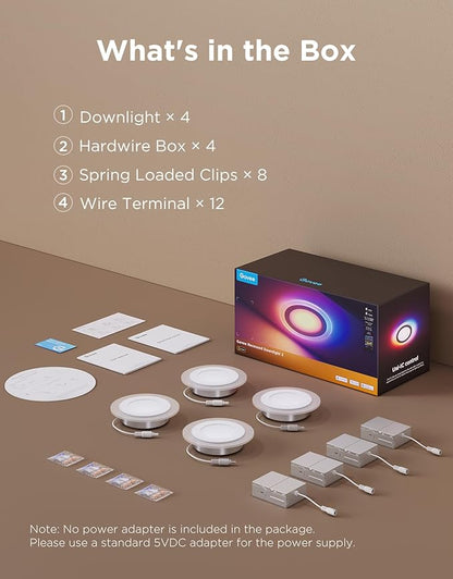 Govee Smart Recessed Lighting 4 inch, RGBIC LED Recessed Light Compitable with Matter and Alexa, 2700K-6500K Dimmable 900LM Canless Downlight with Junction Box for Bedroom, 4 Pack