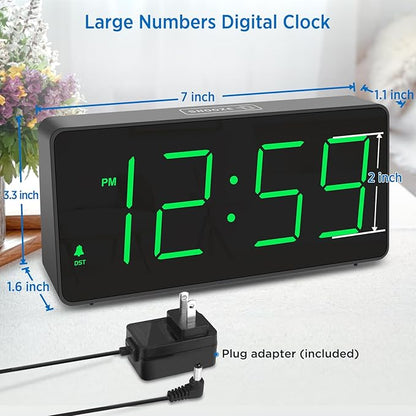 Peakeep Digital Clock, Alarm Clock for Bedrooms with USB Charger Port - Large Big Numbers 5 Brightness for Seniors, Battery Backup, Loud Alarm 5 Volums (Black with Green Digits)