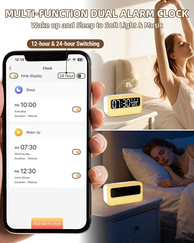 4-in-1 White Noise Sound Machine with 24 Soothing Sounds, Adjustable Night Light for Kids Adult, 4000mAh Rechargeable Bluetooth Speaker with Time Display as Chirstmas Gifts for Kids
