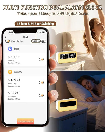 4-in-1 White Noise Sound Machine with 24 Soothing Sounds, Adjustable Night Light for Kids Adult, 4000mAh Rechargeable Bluetooth Speaker with Time Display as Chirstmas Gifts for Kids