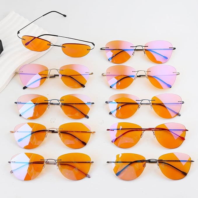 Eyekepper 10 Pack Orange tinted Rimless Pilot Blue Light Blocking Glasses for Women Ladies Readers Computer Eyeglasses +1.75