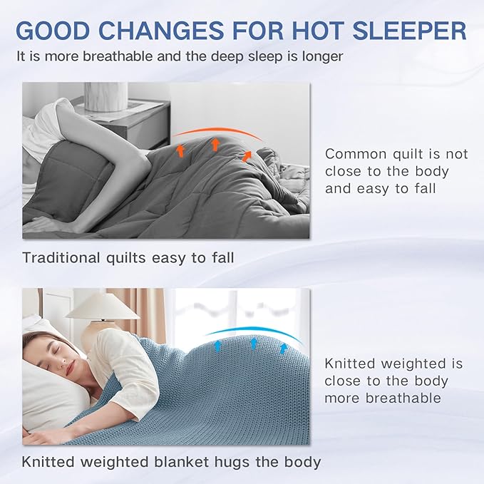 Guohaoi Knitted Weighted Blanket Kids (Haze Blue 50"x60" 7lbs) No Beads Cooling Heavy Blanket, Home Decor Breathable Chunky Knit Throw Blanket for All-Season Use
