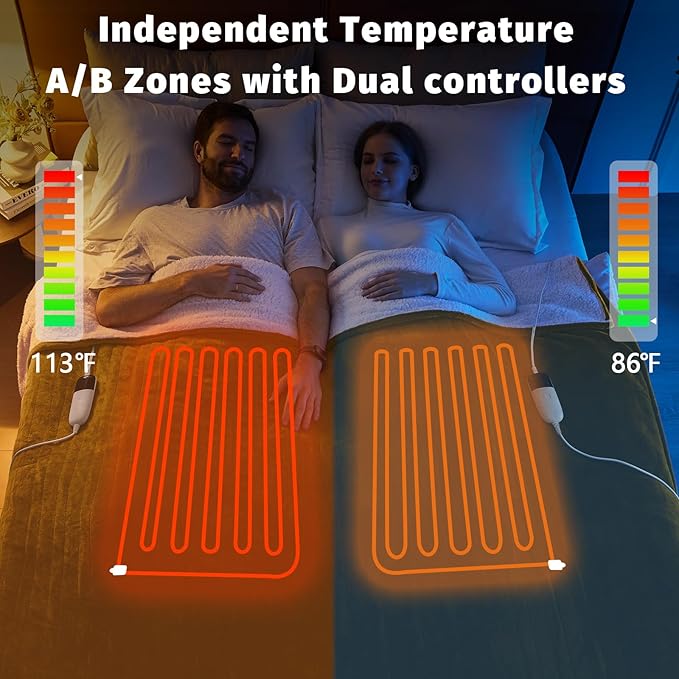 Heated Electric Blanket Queen Size - 84" x 90" Heating Blanket with Dual Control, 10 Heating Levels & 8 Hours Auto Off, Soft Warm Flannel Blanket, Christmas Birthday Gifts for Senior Grandma