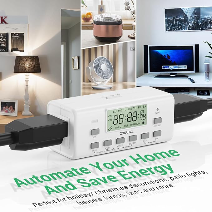 Digital Timer Switch - 2 Pack, 7 Day Programmable, 10 On/Off Settings, 24-Hour & 7-Day Programmable Electric Plug Timer