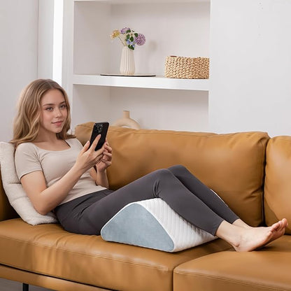 Knee Wedge Pillow 6.3'' for Post-Surgery Recovery-Leg Elevation Support for Sleep Position, Alleviating Lower Back & Hip Pain Enhancing Circulation in Ankles Legs Triangle Pillow with Removable Cover