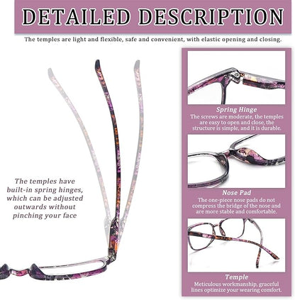 5 Pack Reading Glasses Blue Light Blocking for Women,Computer Readers with Spring Hinge