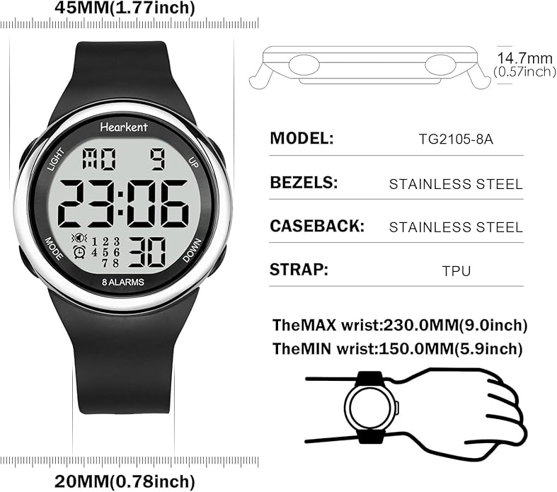 8 Vibrating Alarm Watch Medication Reminder Watch for Elderly Big Number Digital, Silent Alarm Wristband with Light and Timer 50 M Waterproof Watch