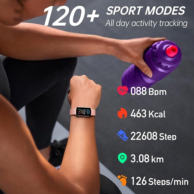 Health Fitness Tracker with 24/7 Heart Rate, Smart Watch with Blood Pressure and Blood Oxygen Monitor, Bulit-in 120+ Sport Mode, Sleep Tracking Waterproof Activity Tracker for Women Men (Deep Pink)