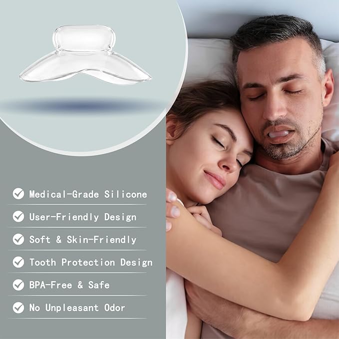 Tongue Stabilizing Device Mouthpiece - Reusable, BPA-Free Anti Snore Solution & Comfortable Tongue Retainer to Stop Snoring for Better Sleep, Fits Men & Women-D04
