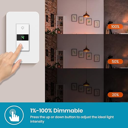 Milfra Smart Dimmer Switch Digital Display Single-Pole 3Way Dimmer Smart Switch 2024 New Model，Works with Siri, Alexa and Google Home，Voice and Remote Control，Neutral Wire Required, No Hub Required