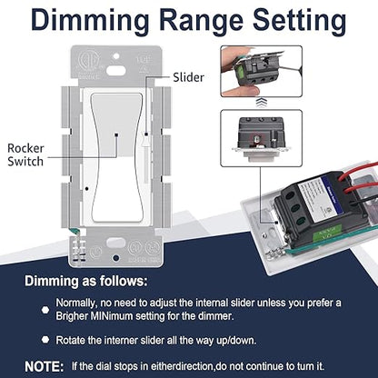 Dimmer Light Switch,Greencycle 24PK Single Pole/3 Way Dimmer Switch for Dimmable 150W LED CFL Light,600W Halogen and Incandescent,15A 120V,Neutral Wire Not Required,Residential/Commercial,ETL Listed