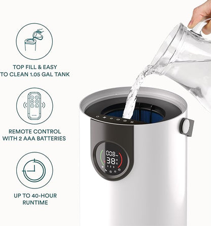 Homedics 2-in-1 Cool Mist Humidifier & Air Purifier – Humidifies & Purifies Air, Digital Air Quality Sensor, Auto Mode, Stylish Tower Design, Ideal for Medium-Large Rooms