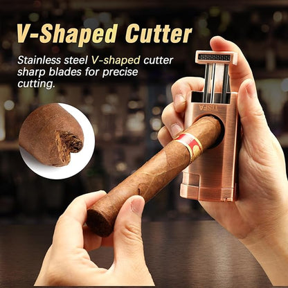 TISFA Cigar Travel Humidor for Cigars Portable Cigar Humidor with All in one Cigar Torch Lighter, Cigar Humidifier, Hygrometer, Cigar Accessories Gift Set, Cedar Wood Lined Cigar Case (Textured Brown)