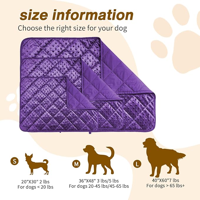 Yescool Purple Weighted Blanket for Dogs, 3 lb Thunder Blankets Shirt for Dogs, 36 x 48 inch Medium Puppy Blanket for 20-45lb, Weighted Pet Blankets for Thunderstorms, Fireworks and Construction Noise