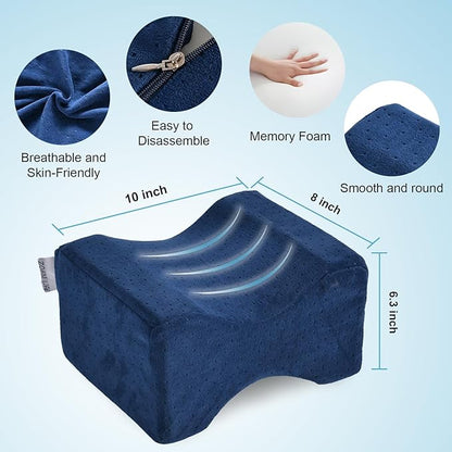 ZOAN Knee Pillow for Side Sleepers, Memory Foam Leg Pillow for Side Sleeping, Knee Pillow for Hp Pain Relief-Sciatica Pain Relief Blue
