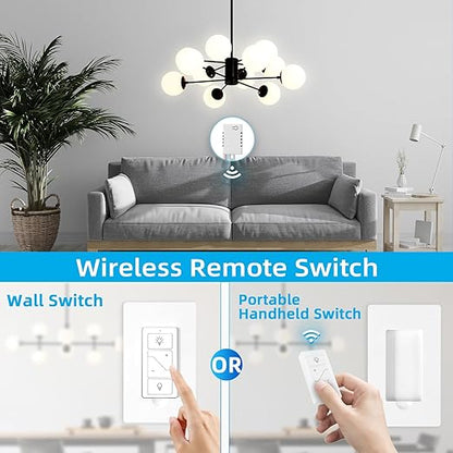 Wireless Dimmer Switch, 2 Remote Light and 1 Receiver kit, Work with Alexa Voice Control, Single Pole Smart Wall Switch Lighting Fixture for Ceiling Lights Lamps, Support 2.4G&5G
