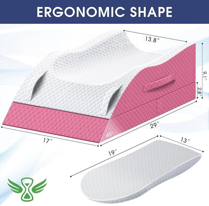 Leg Pillow, Leg Elevation Pillow with Pad and Memory Foam, Height Adjustable Bolster Pillow for Legs, Leg Pillow Elevation Blood Circulation, for Post-Surgery, Pink & White
