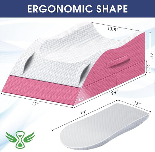 Leg Pillow, Leg Elevation Pillow with Pad and Memory Foam, Height Adjustable Bolster Pillow for Legs, Leg Pillow Elevation Blood Circulation, for Post-Surgery, Pink & White