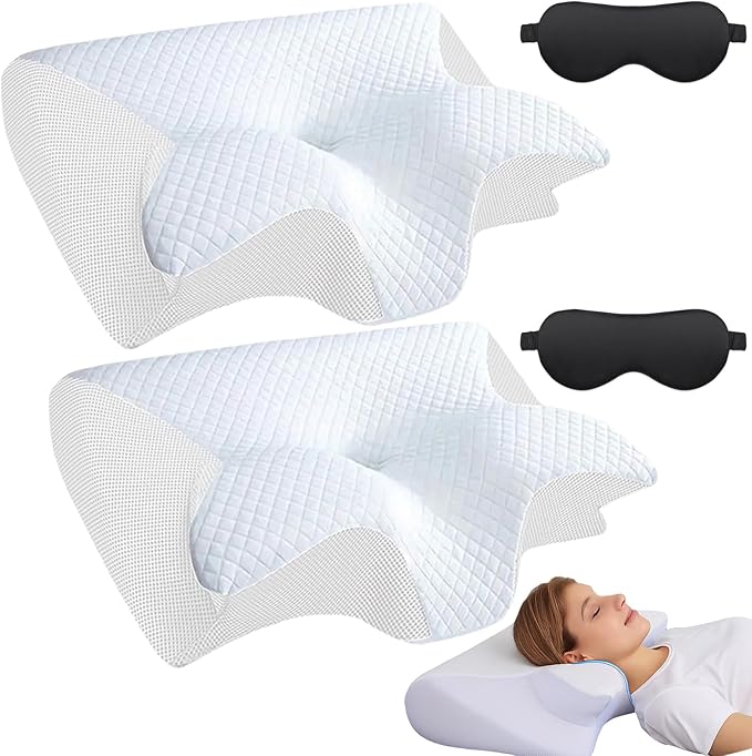 Pillow for Sleep Apnea, Cervical Neck Traction Pillow, 2-in-1 Orthopedic Memory Foam Pillows for Neck Pain Relief, for All Sleeping Positions, Breathable and Not Stuffy (2Pc * White)