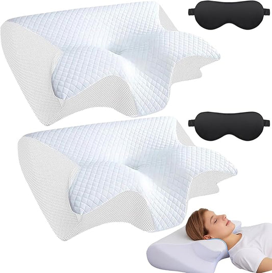 Pillow for Sleep Apnea, Cervical Neck Traction Pillow, 2-in-1 Orthopedic Memory Foam Pillows for Neck Pain Relief, for All Sleeping Positions, Breathable and Not Stuffy (2Pc * White)