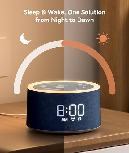 Dreamegg D1+ Sound Machine & Alarm Clock - Sound Machine for Sleep, White Noise Machine with 29 Soothing Sounds, Night Light, 0-100% Dimmable, White Noise Alarm Clock for Bedrooms Adults Baby, Blue