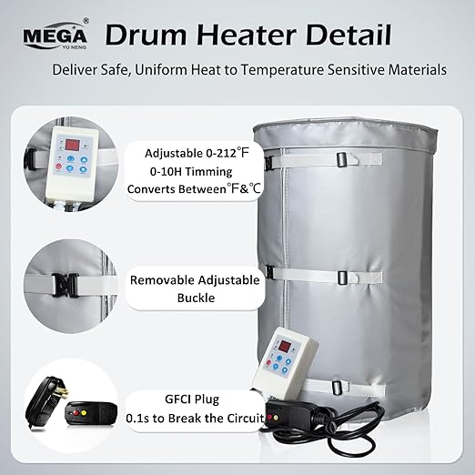 Industrial Grade Weather Resistant Bucket Heater, 15 gallon Propane Tank Blanket,Bucket Warmer with Adjustable Thermostat(0-212℉), Insulated Drum Heater FCC/UL Listed