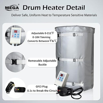 Industrial Grade Weather Resistant Bucket Heater, 15 gallon Propane Tank Blanket,Bucket Warmer with Adjustable Thermostat(0-212℉), Insulated Drum Heater FCC/UL Listed