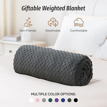 Wemore Minky Dot Weighted Blanket for Adults Queen Size 15 lb, Soft Heavy Blanket for Stress Relief and Sleep Promotion, Breathable Blanket for All-Season with Glass Beads, Dark Grey 60 x 80 inches