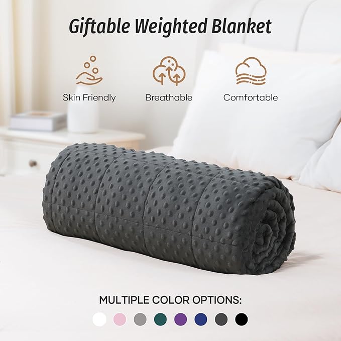 Wemore Minky Dot Weighted Blanket for Adults King Size 25 lbs, Soft Cozy Heavy Blanket for Bed and Couch, Breathable Blanket for All-Season with Glass Beads, Dark Grey 80 x 87 inches