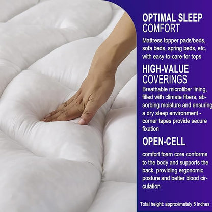 SHOUREN Memory Foam Mattress Topper Queen for Back Pain Relief, 2~3In Thick Plush Gel Foam Bed Topper 1700 GSM, Smooth & Supportive Pressure Relief, 80" x 60"