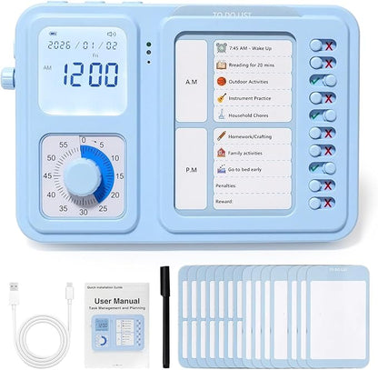 3-in-1 Visual Timer & ADHD Tool for Kids & Adults, Visual Schedule for Kids with Autism, Task Timer with Chore Chart Board, Daily Checklist for Home, School, Classroom, Desk