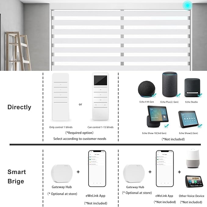 Changshade Smart Motorized Zebra Blinds Remote Control for Indoor Door Windows Blackout, Room Darkening Custom Size Shades Electric Power Automatic Work with Alexa, Google Home, Apple Homekit, White