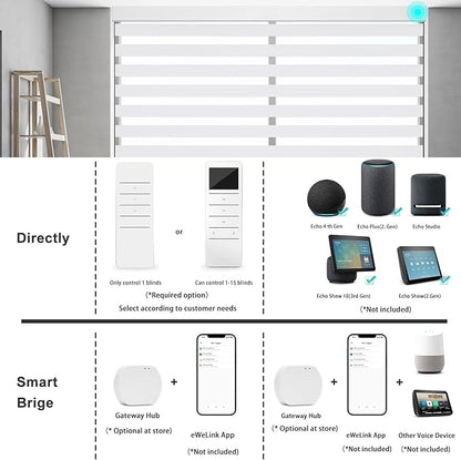 Changshade Smart Motorized Zebra Blinds Remote Control for Indoor Door Windows Blackout, Room Darkening Custom Size Shades Electric Power Automatic Work with Alexa, Google Home, Apple Homekit, White