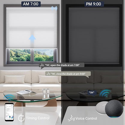 Motorized Cellular Shades with Remote, Light Filtering Smart Cellular Shades Compatible with Alexa, Honeycomb Window Blinds for Bedroom Home Office, Custom Size, Half Shading White