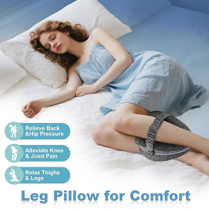 Knee Pillow for Side Sleepers, Leg Pillow for Sleeping, Knee Pillow with Strap, Alignment Pillow Between Legs, Suitable for Relieving Leg, Back & Knee Pain, Machine Washable (Grey)