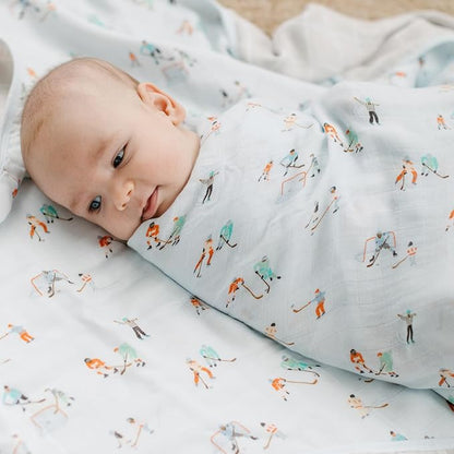 Loulou Lollipop Muslin Swaddle Blanket, 70% Rayon from Bamboo, 30% Cotton, Ice Hockey, 18-24 Months
