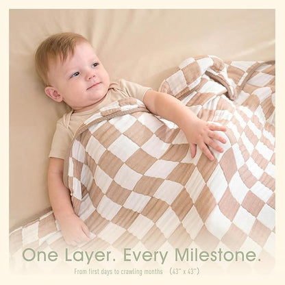 Ultra Soft Muslin Baby Blanket,A Versatile Swaddle and Bed Blanket for Babies, Toddlers, Boys, and Girls (1 Coffee Checkered 1 Pack).
