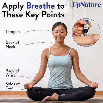 UpNature Breathe Essential Oil Roll On Blend – Natural Breathing Support - Premium Quality Essential Oils for Skin - Pure Blend of Peppermint, Tea Tree & Eucalyptus Oil