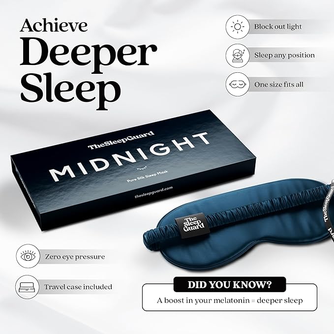 TheSleepGuard Pure Silk Sleep Mask [100% 6A Mulberry Silk, 22 Momme] Light Blocking Travel Essentials. Eye Masks for Sleeping. Black Oeko-Tex Blindfold. Eye Covers for Men & Women