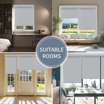 SHADEMOON Blackout Cordless Roller Shades for Windows,Free-Stop System Blind with Valance,Pull Down Room Darkening Indoor Shades,Thermal Insulated UV Blocking Fabric,Home Office(Grey,52" W x 72" H)
