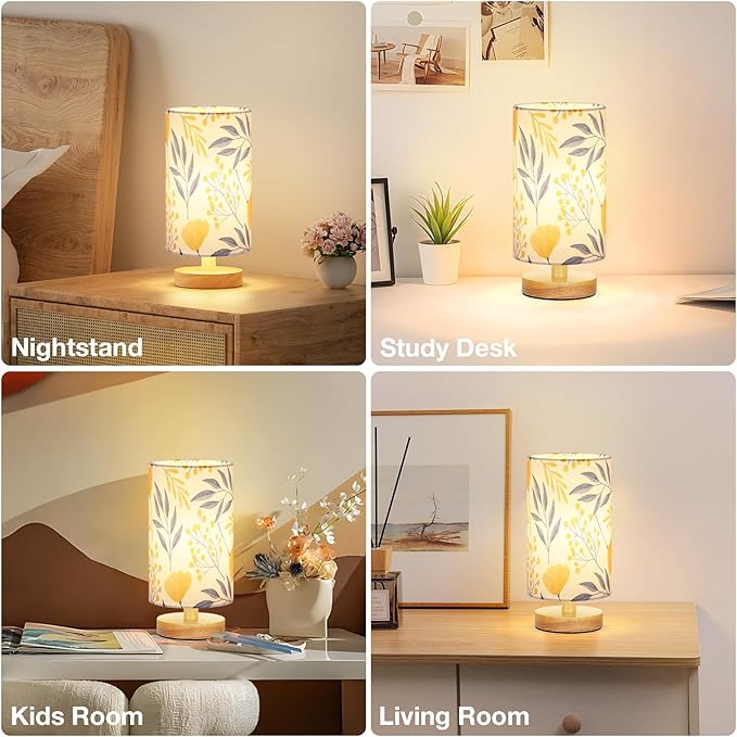Fenmzee Ginkgo Table Lamp for Bedroom - Inline Control, Small Bedside Lamp with 3000K A15 LED Blub, Easy Assembly (Ginkgo White Shade, 9" Inline Control)