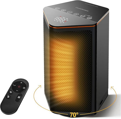 Small Space Heater, 1500W Portable Electric Heaters for Indoor Use with Thermostat, 70° Oscillation, 5 Modes, 12H Timer, Black Room Heater for Office Bedroom Desk