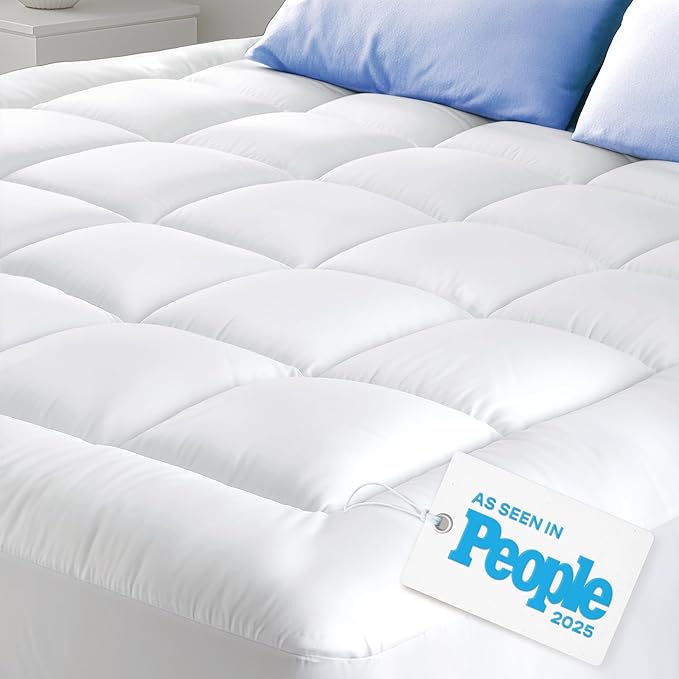 Cloud-Like California King Mattress Topper - 100% Cotton Top Mattress Pad for Back Pain Relief - Breathable & Naturally Cooling for Hot Sleepers, White