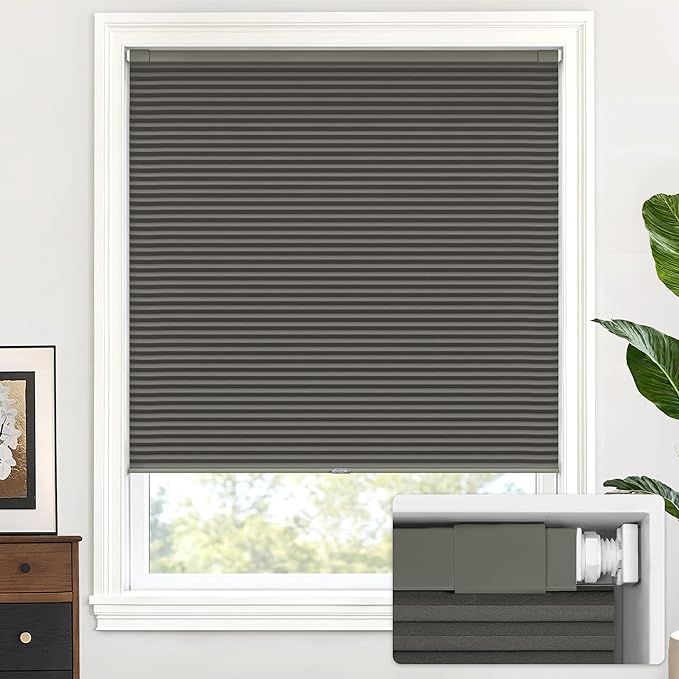 LazBlinds Cordless Cellular Shades, No Tools No Drill Blackout Honeycomb Shades Pleated Blinds for Windows, 39" W x 64" H, Midnight Black