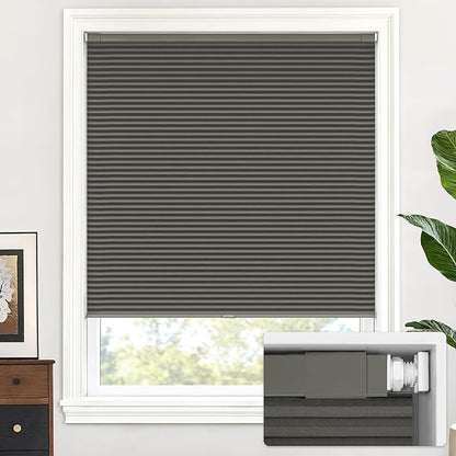LazBlinds Cordless Cellular Shades, No Tools No Drill Blackout Honeycomb Shades Pleated Blinds for Windows, 47" W x 64" H, Midnight Black