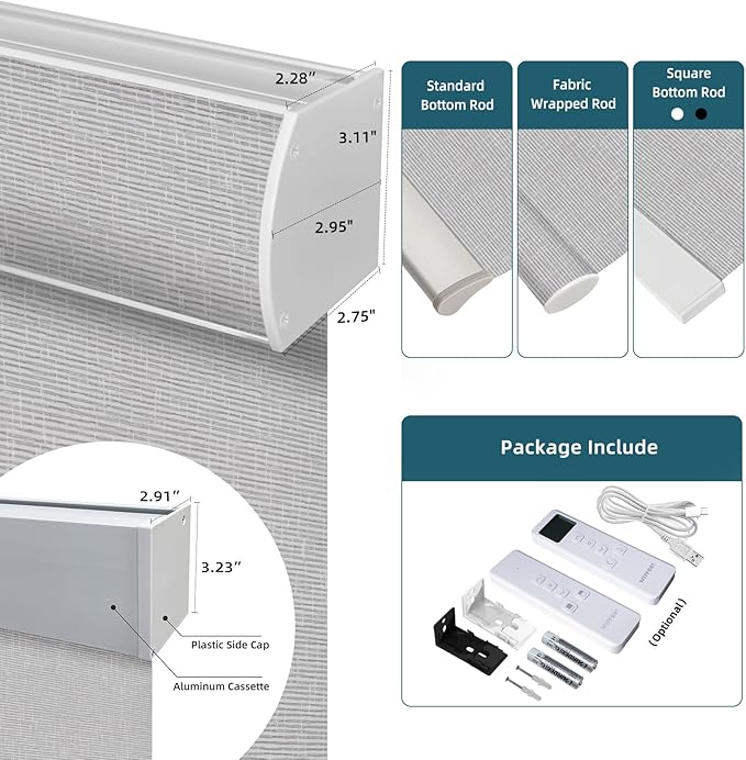 Motorized Light Filtering Roll Shades Work with HomeKit, 70% Blackout Motorized Blinds for Windows, Electric Blinds with Remote, APP/Voice Control, Automatic Solar Shades, Texture Smoke
